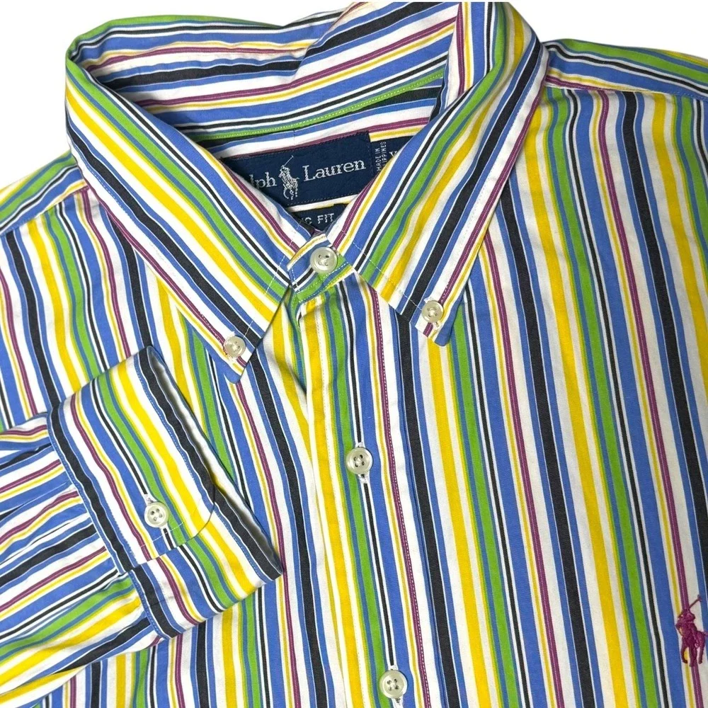 Vintage Polo‎ Ralph Lauren Shirt Mens XL Multicolor Striped Classic Fit Cotton
